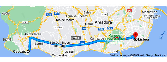 De Cascais (AML) para Lisboa, Estremadura &copy; Google
