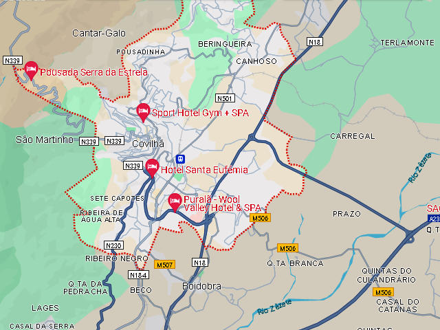 Mapas da Covilhã (Distrito de Castelo Branco), Beira Interior &copy; Google