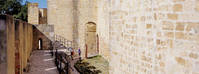 Vista do interior do Castelo de São Jorge, na Colina de São Jorge, Lisboa &copy; Berthold Werner / CC, ilustração