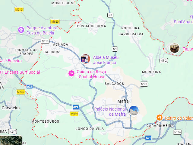 Mapa de Mafra, Distrito de Lisboa, AML, Estremadura &copy; Google Maps