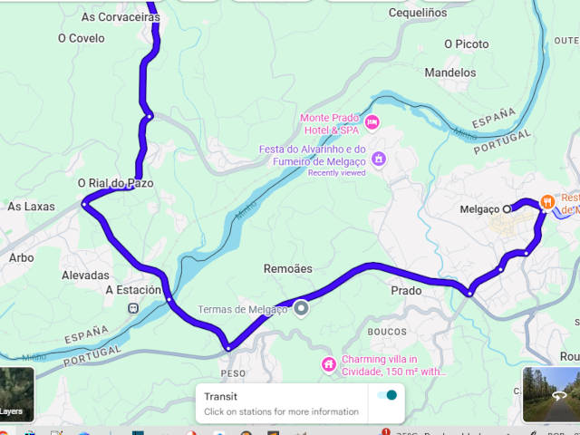 De Melgaço para Arbo (Galícia) &copy; Google, ilustração