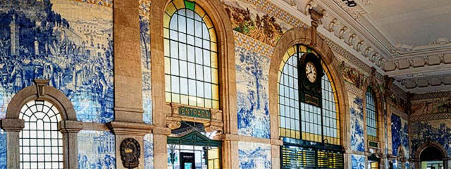 Detalhe do saguão da Estação Ferroviária de São Bento, Baixa do Porto, Porto, Norte de Portugal &copy; IP Patrimônio, Ilustração