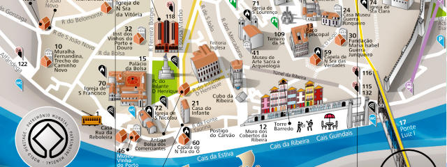 Mapa turístico da Ribeira do Porto, Porto, Norte de Portugal &copy; Porto Travel ilustração